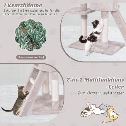 Cat Tree 140 cm with Platforms, Sisal Posts, Beige
