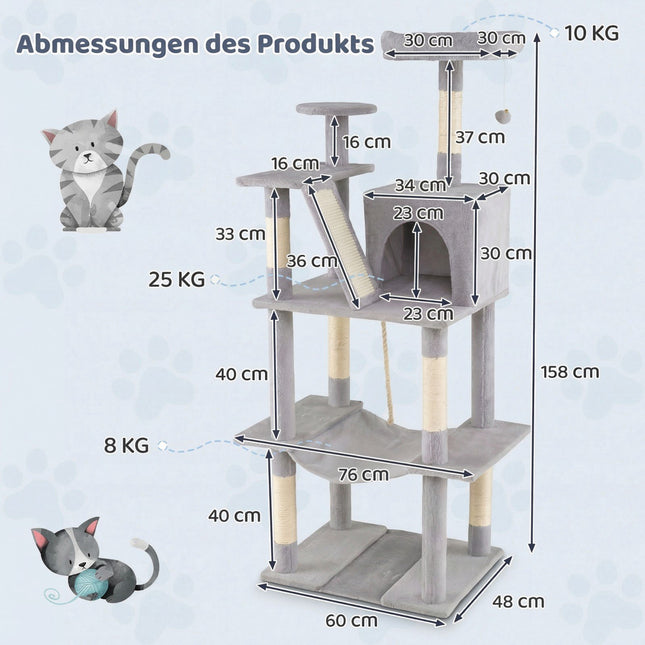 Cat Tree 158cm with Hammock and Scratching Posts