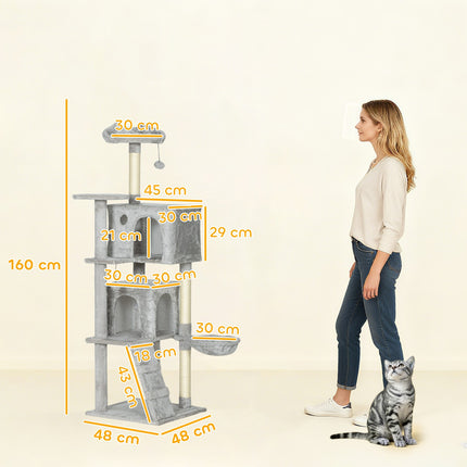 Cat Tree 160cm, Multi-Level, Sisal Posts, Hammock, Platforms