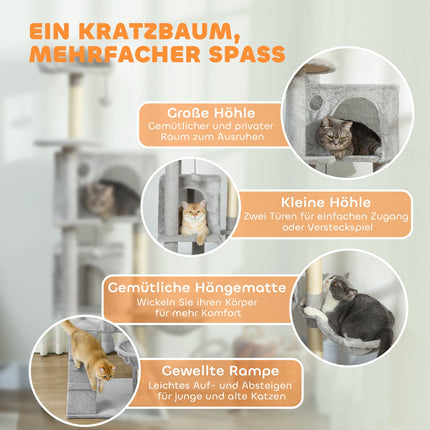 Cat Tree 160cm, Multi-Level, Sisal Posts, Hammock, Platforms