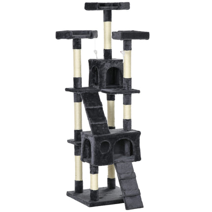 Cat Tree 173 cm with Sisal Posts and Plush, Dark Grey