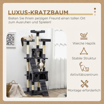 Cat Tree 173 cm with Sisal Posts and Plush, Dark Grey