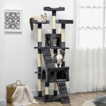 Cat Tree 173 cm with Sisal Posts and Plush, Dark Grey