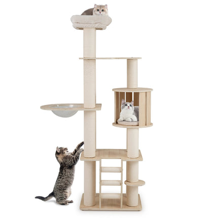 Cat Tree 185 cm with Thick Posts, Hideaway & Capsule