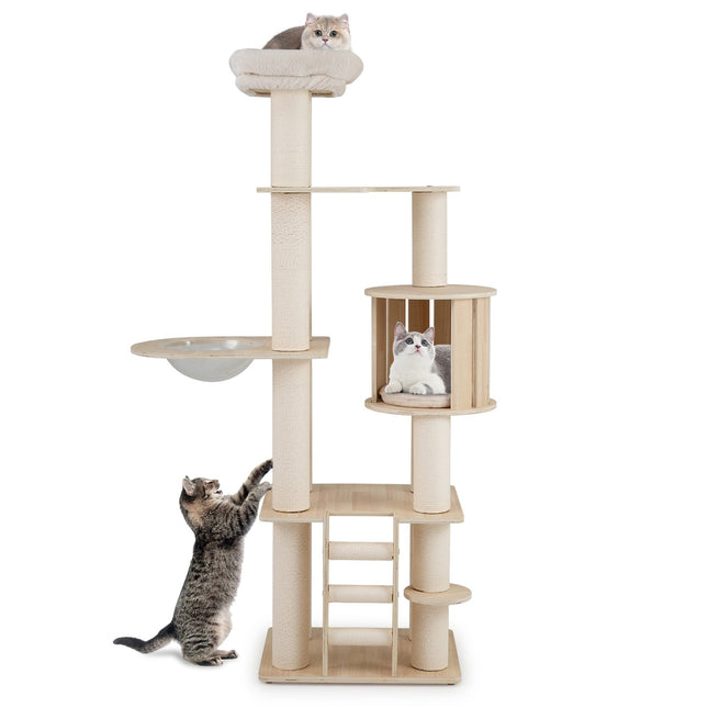 Cat Tree 185 cm with Thick Posts, Hideaway & Capsule
