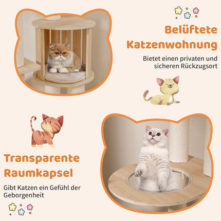 Cat Tree 185 cm with Thick Posts, Hideaway & Capsule