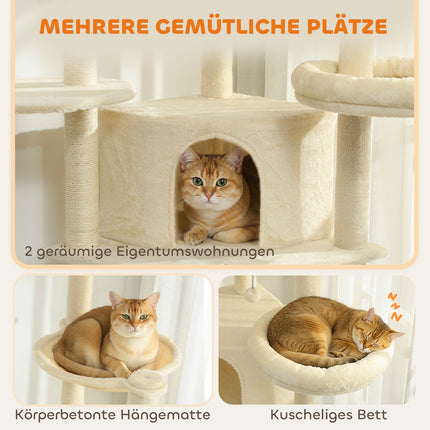Cat Tree, 2m, Multi-Level, Sisal, Hammock, Beige