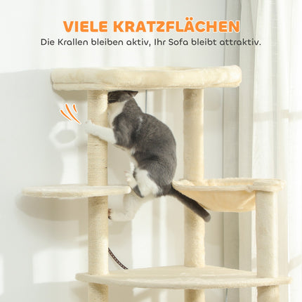Cat Tree, 2m, Multi-Level, Sisal, Hammock, Beige