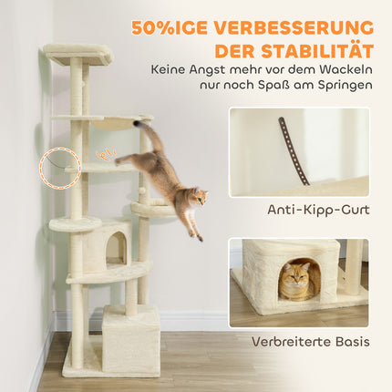 Cat Tree, 2m, Multi-Level, Sisal, Hammock, Beige