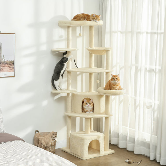 Cat Tree, 2m, Multi-Level, Sisal, Hammock, Beige
