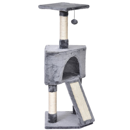 Cat tree with cat cave & sisal scratching posts, gray