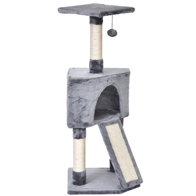Cat tree with cat cave & sisal scratching posts, gray