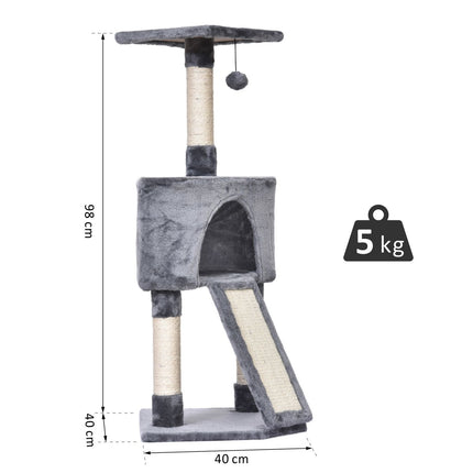 Cat tree with cat cave & sisal scratching posts, gray