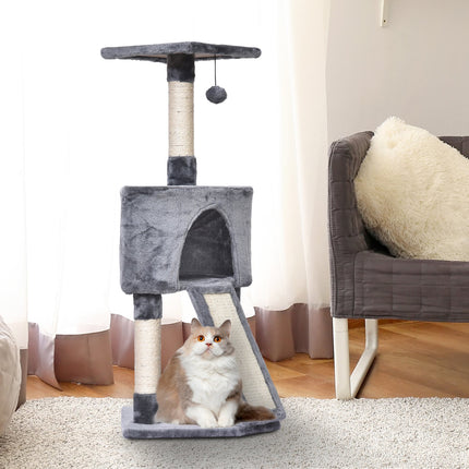 Cat tree with cat cave & sisal scratching posts, gray