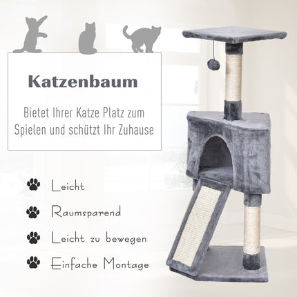 Cat tree with cat cave & sisal scratching posts, gray