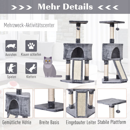 Cat tree with cat cave & sisal scratching posts, gray