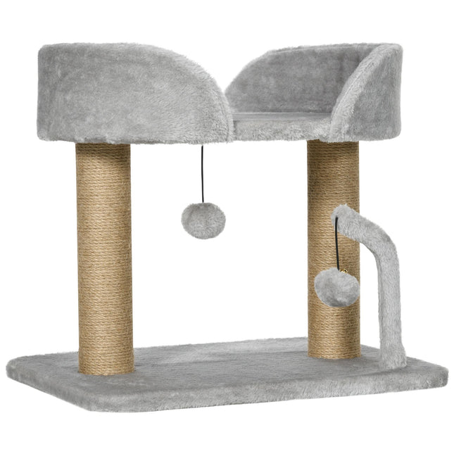 Cat Tree 42 cm, Jute Scratching Post, Platform, Gray