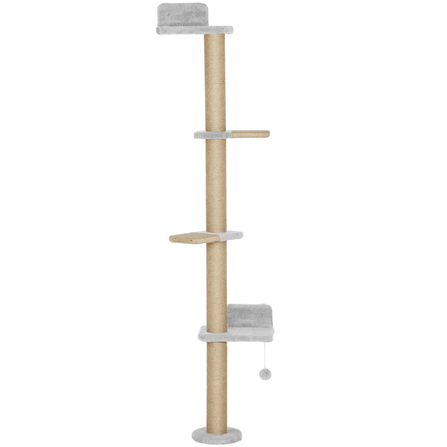 Cat Tree, 5-Level, Sisal Posts, Plush Fabric, Light Gray