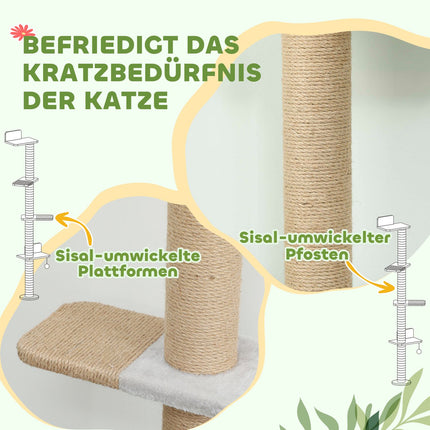 Cat Tree, 5-Level, Sisal Posts, Plush Fabric, Light Gray