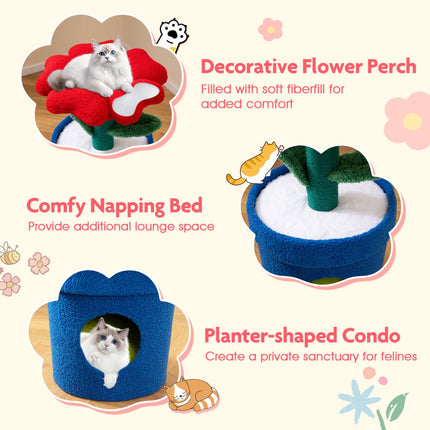 Cat Tree For Indoor Cats, Flower Condo, Padded Perch, Red