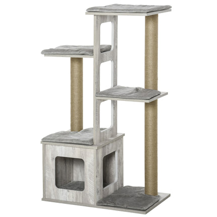 Cat Tree Activity Center - Gray jute plush, 67x38.5x114 cm