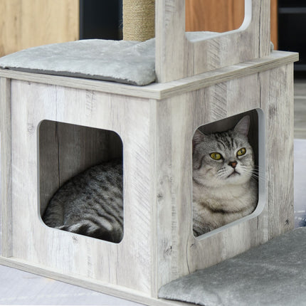 Cat Tree Activity Center - Gray jute plush, 67x38.5x114 cm
