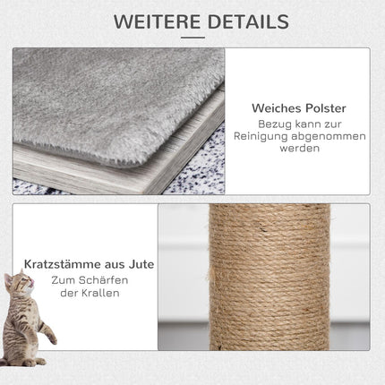 Cat Tree Activity Center - Gray jute plush, 67x38.5x114 cm