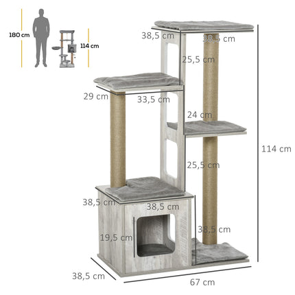 Cat Tree Activity Center - Gray jute plush, 67x38.5x114 cm