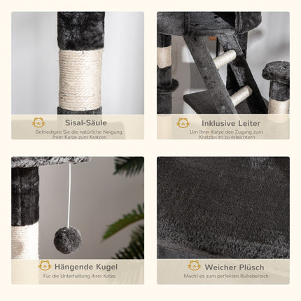 Adjustable cat tree at ceiling height with scratching post
