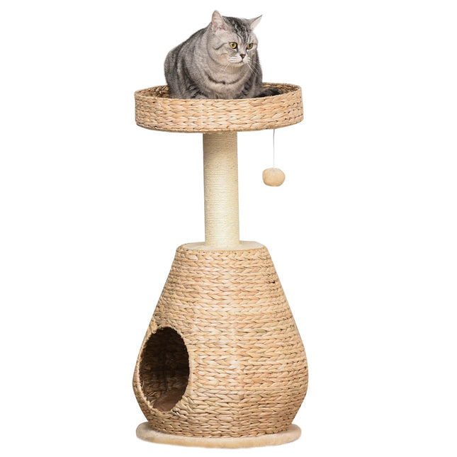 Cat tree with sisal scratching post and cave - yellow, 82.5 cm