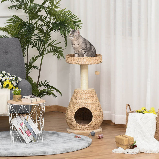 Cat tree with sisal scratching post and cave - yellow, 82.5 cm