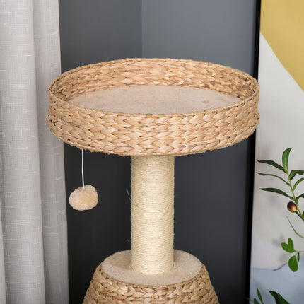 Cat tree with sisal scratching post and cave - yellow, 82.5 cm