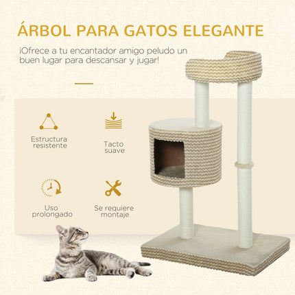 Cat tree with display platforms, beige/coffee, 61X41X96Cm