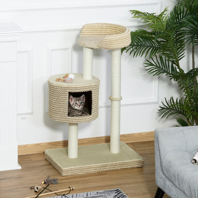 Cat tree with display platforms, beige/coffee, 61X41X96Cm
