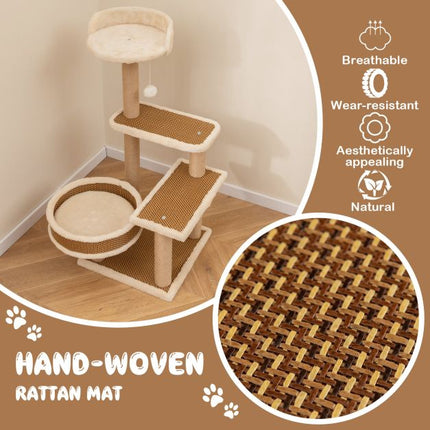 Cat Tree Tower 90 cm, Rattan Mat, Scratching Posts