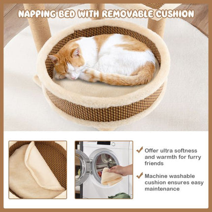Cat Tree Tower 90 cm, Rattan Mat, Scratching Posts