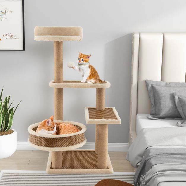 Cat Tree Tower 90 cm, Rattan Mat, Scratching Posts