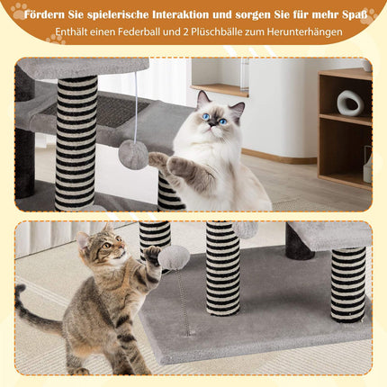 Cat Tree Tower, 93 cm, Sisal & Jute Scratch Posts, Gray
