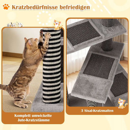 Cat Tree Tower, 93 cm, Sisal & Jute Scratch Posts, Gray