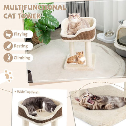 Cat Tree Tower With Top Perch, Sisal Posts, Beige