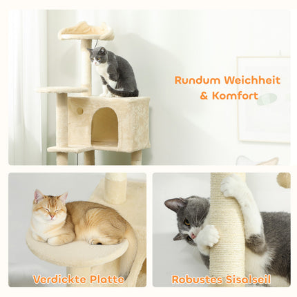 Cat Tree Tower with Hammock, Ladder, Cave, 140 cm, Beige