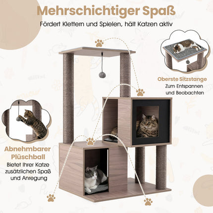 Cat Tree Tower with Sisal Posts, 2 Caves, 94 cm, Grey
