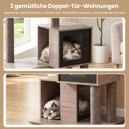 Cat Tree Tower with Sisal Posts, 2 Caves, 94 cm, Grey