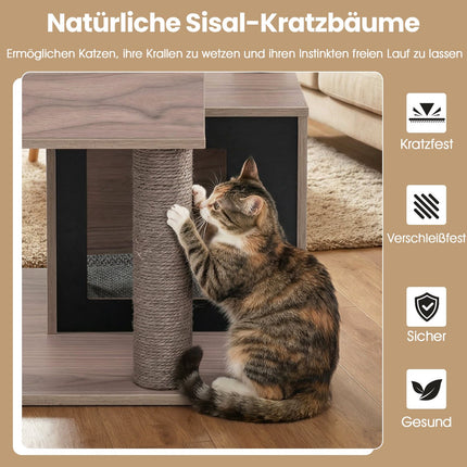 Cat Tree Tower with Sisal Posts, 2 Caves, 94 cm, Grey