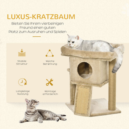 Cat tree with jute scratching mat, plush perch and door hole