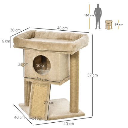 Cat tree with jute scratching mat, plush perch and door hole