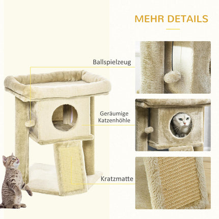 Cat tree with jute scratching mat, plush perch and door hole