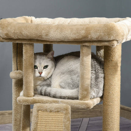 Cat tree with jute scratching mat, plush perch and door hole