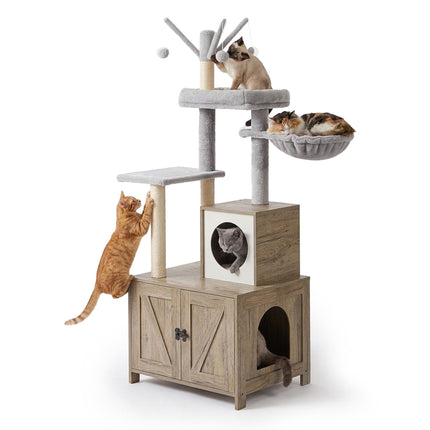 Cat Tree With Litter Cabinet, 150 cm, Sisal Posts