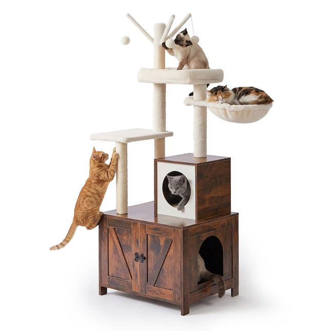 Cat Tree With Litter Cabinet, 150 cm, Sisal Posts